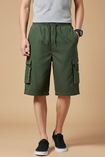 Pantalon Cargo Vert Militaire Ample Multi-Poches Homme - Kaki Toile