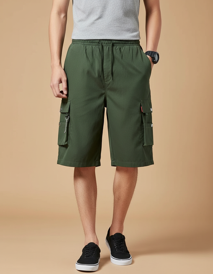 Pantalon Cargo Vert Militaire Ample Multi-Poches Homme - Kaki Toile