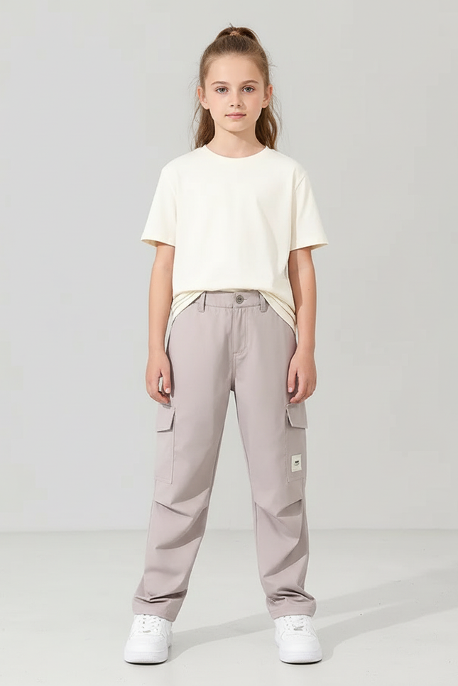 Pantalon Cargo Gris Ample Léger Multipoches Enfant - Gabardine