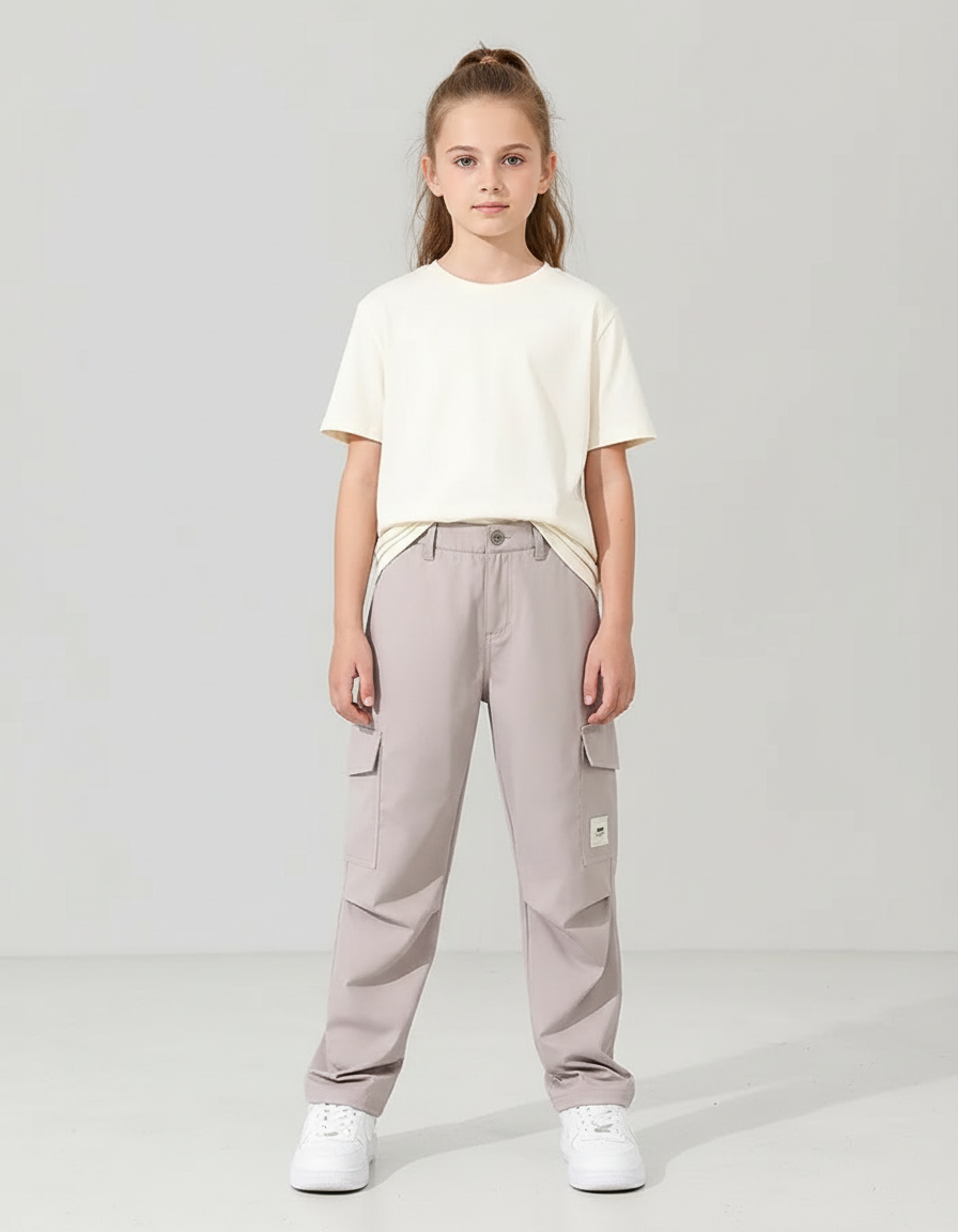 Pantalon Cargo Gris Ample Léger Multipoches Enfant - Gabardine