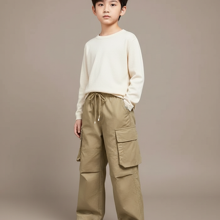 Pantalon Cargo Garçon Kaki Baggy - Toile