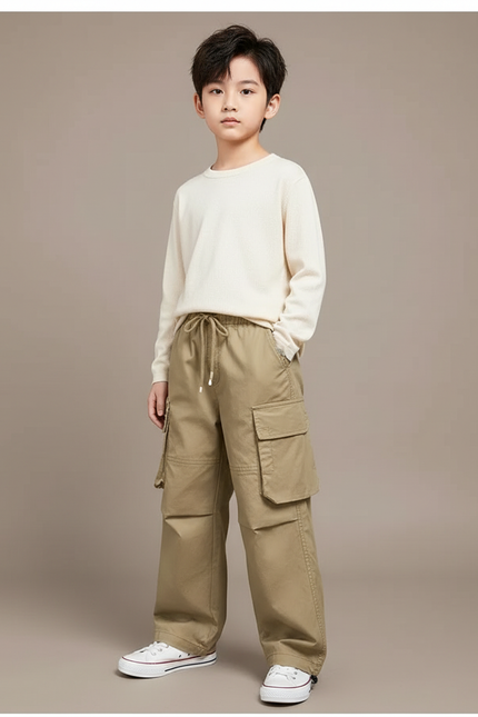Pantalon Cargo Garçon Kaki Baggy - Toile