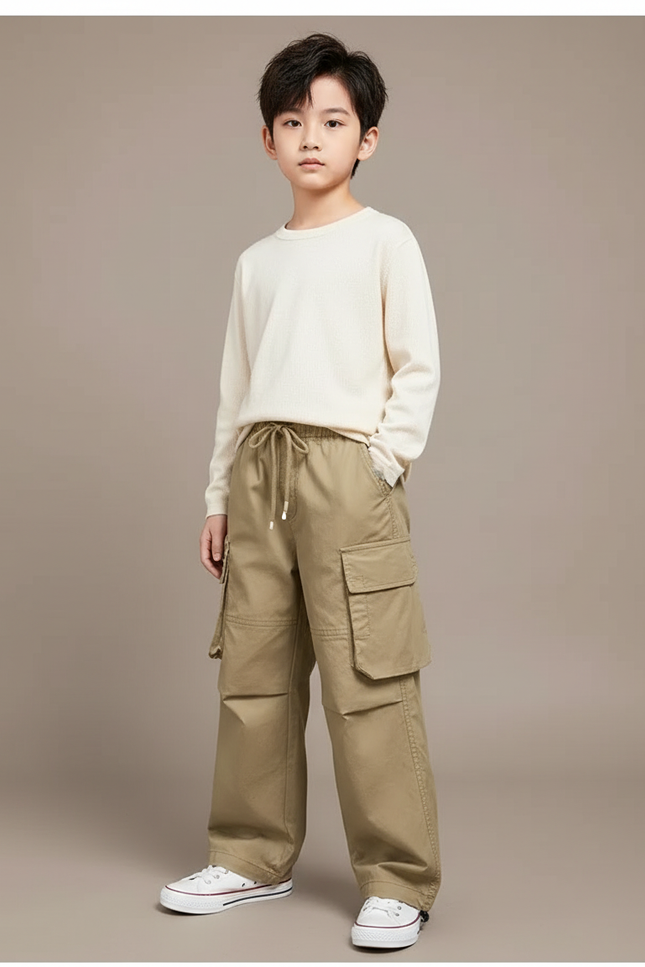 Pantalon Cargo Garçon Kaki Baggy - Toile