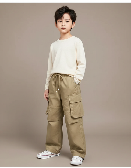 Pantalon Cargo Garçon Kaki Baggy - Toile