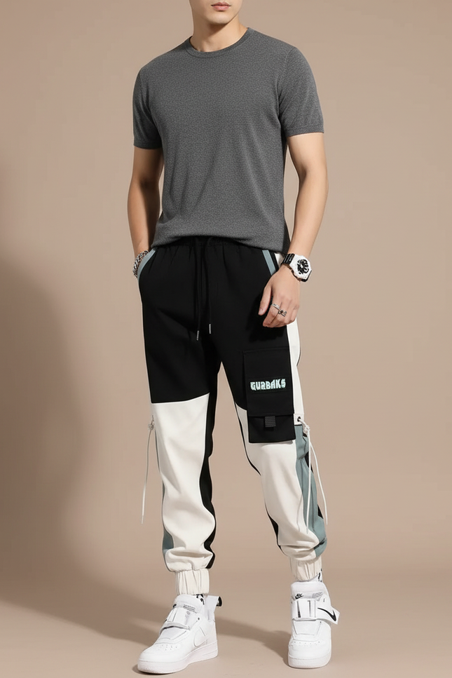 Pantalon Cargo Bicolore Ample Multipoches Streetwear - Multicolore Polyester