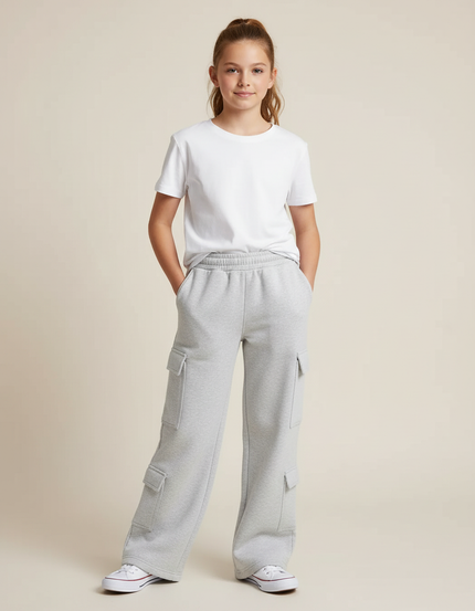 Pantalon Cargo Gris Ample Décontracté Fille Coton - Molleton