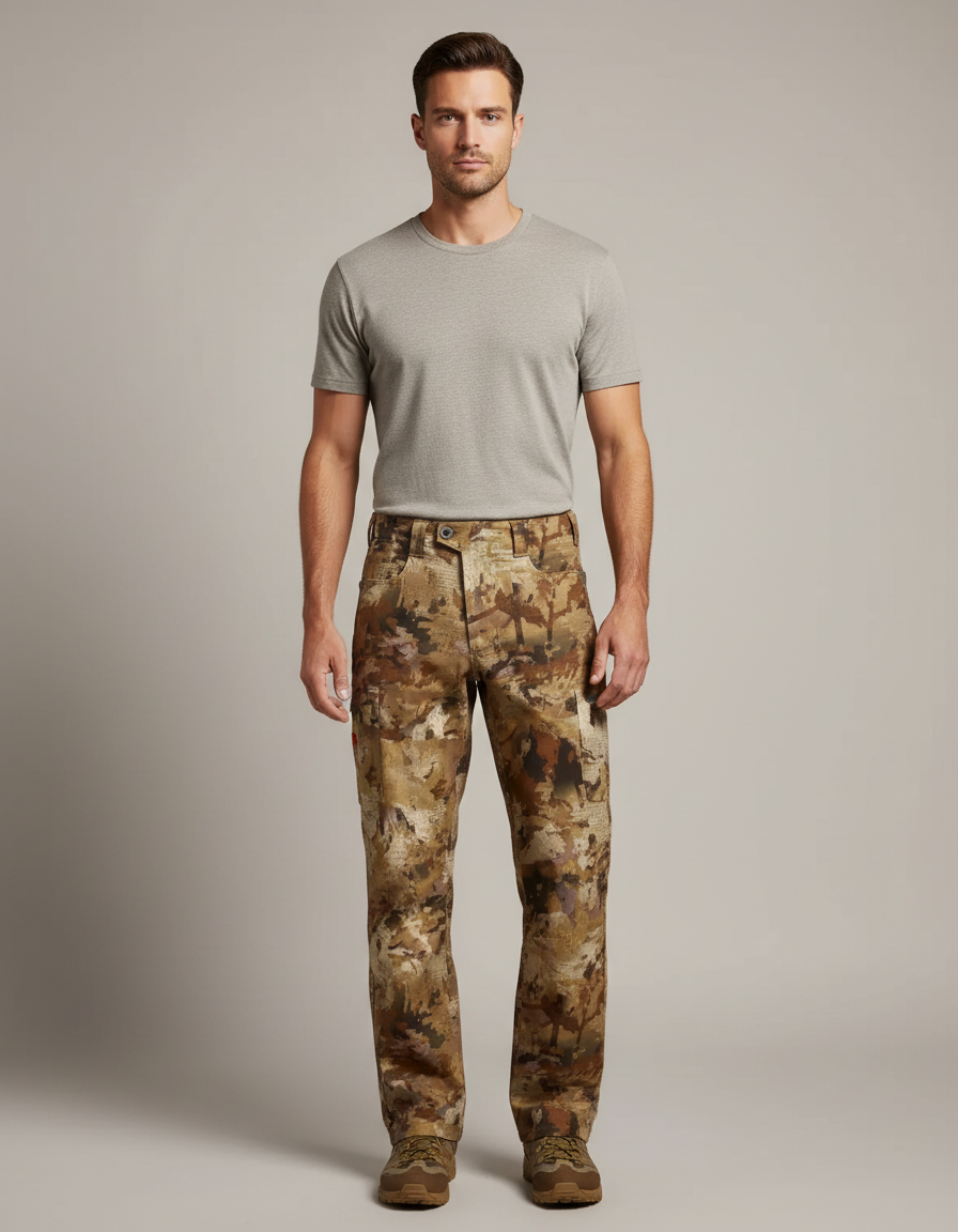 Pantalon Cargo Camouflage Marron Ample Chasse Outdoor - Toile