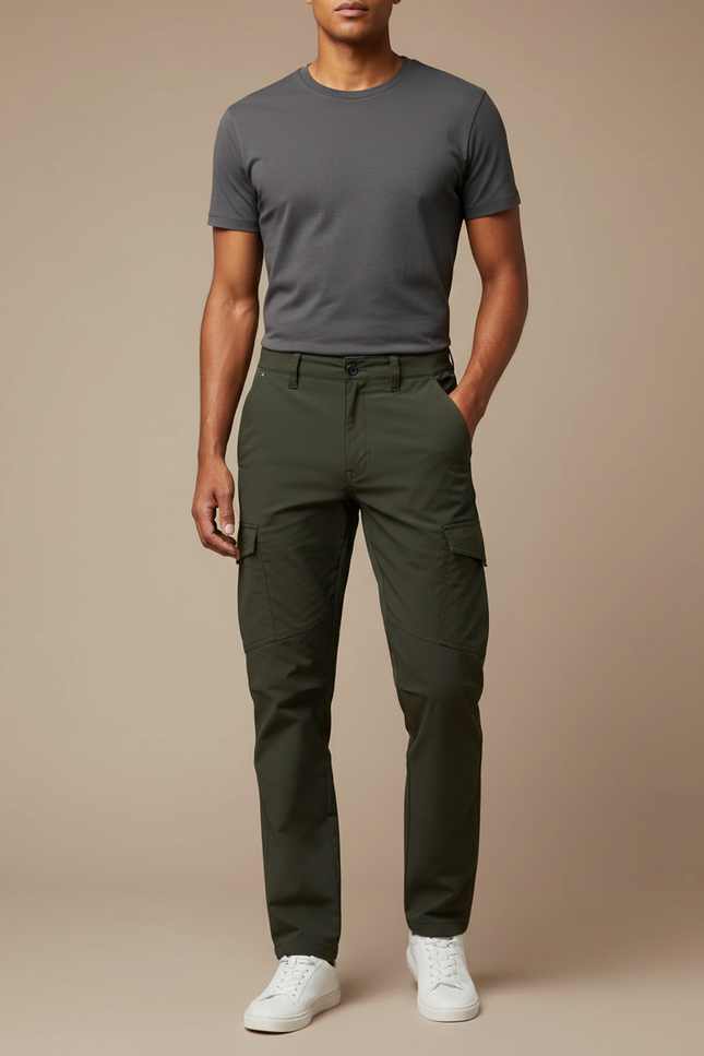 Pantalon Cargo Vert Militaire Homme Décontracté Multipoches - Kaki Polyester
