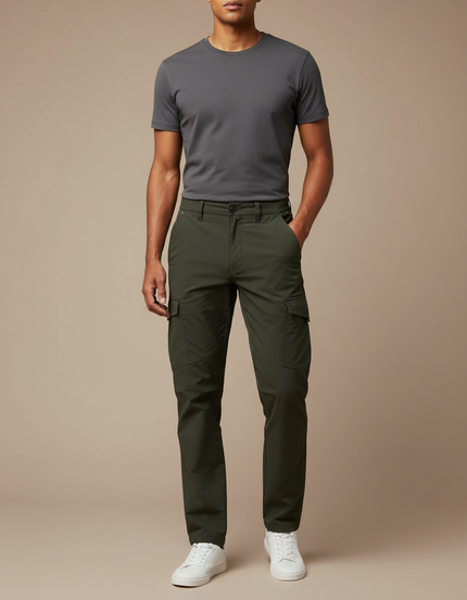 Pantalon Cargo Vert Militaire Homme Décontracté Multipoches - Kaki Polyester