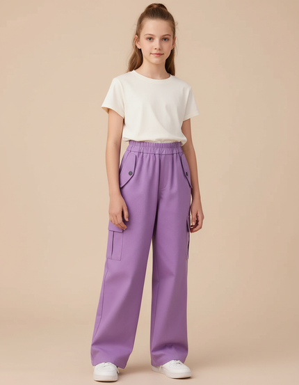 Pantalon Cargo Violet Ample Poches Fille - Toile
