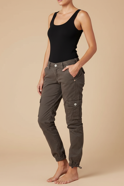 Pantalon Cargo Marron Femme - Kaki Toile