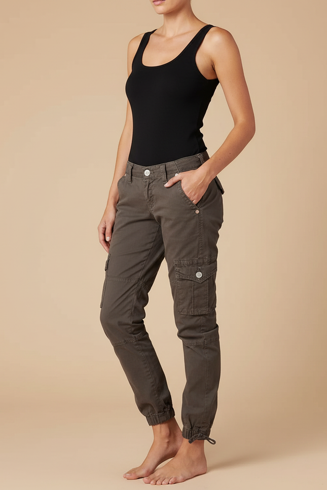 Pantalon Cargo Marron Femme - Kaki Toile