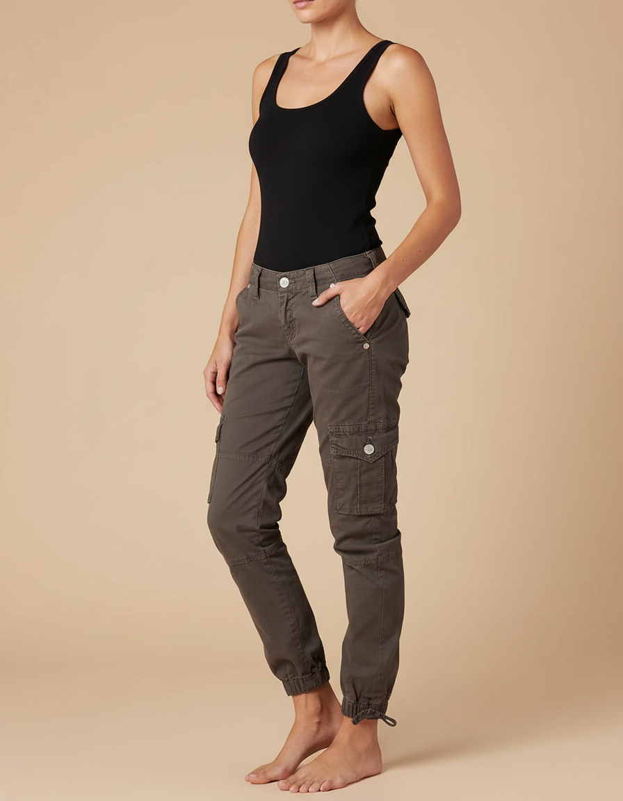 Pantalon Cargo Marron Femme - Kaki Toile