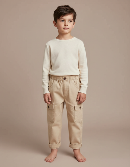 Pantalon Cargo Beige Ample Coton Enfant Poches