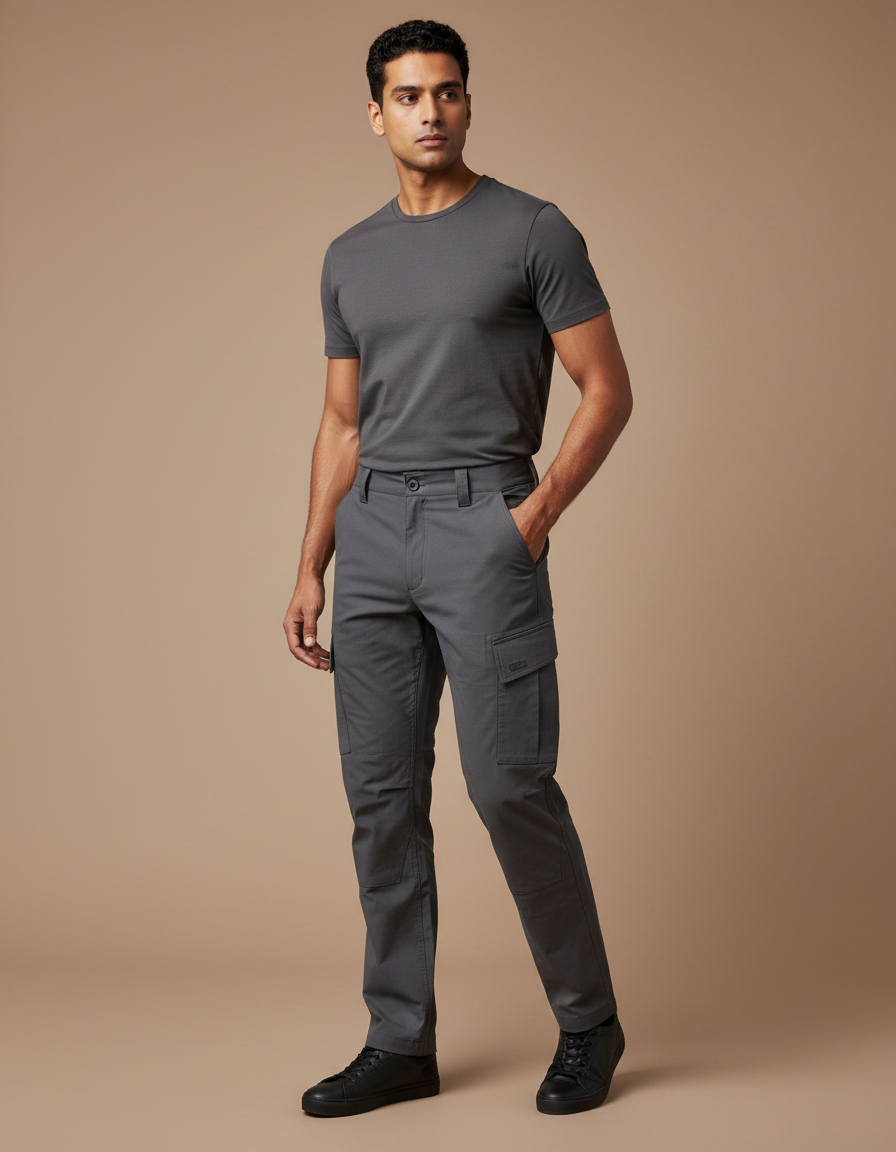 Pantalon Cargo Gris Décontracté Multi-Poches Homme Tendance - Toile