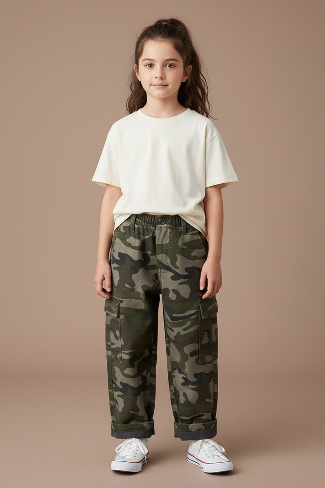 Pantalon Cargo Camouflage Ample Coton Enfant Décontracté - Multicolore Toile