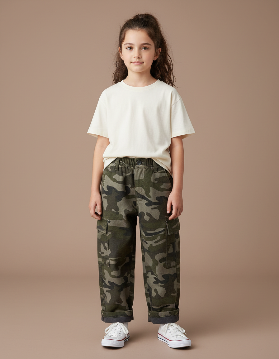 Pantalon Cargo Camouflage Ample Coton Enfant Décontracté - Multicolore Toile