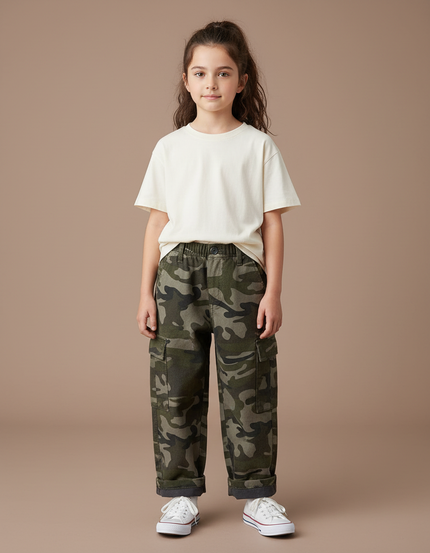Pantalon Cargo Camouflage Ample Coton Enfant Décontracté - Multicolore Toile