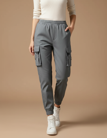 Pantalon Cargo Gris Jogger Ample Streetwear Femme - Polyester