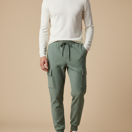 Pantalon Cargo Vert Côtelé Ample Homme Décontracté - Maille
