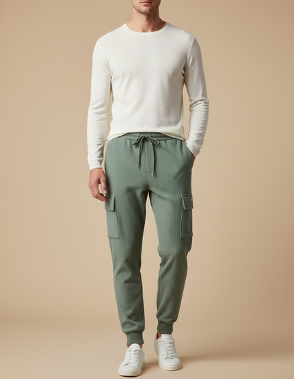 Pantalon Cargo Vert Côtelé Ample Homme Décontracté - Maille