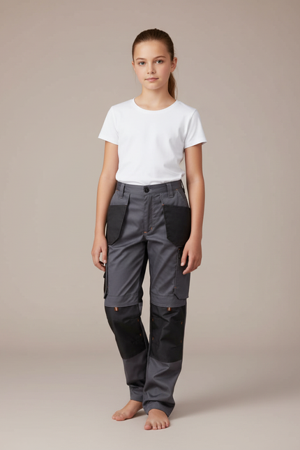 Pantalon Cargo Gris Enfant, Multi-poches, Résistant, Décontracté - Toile