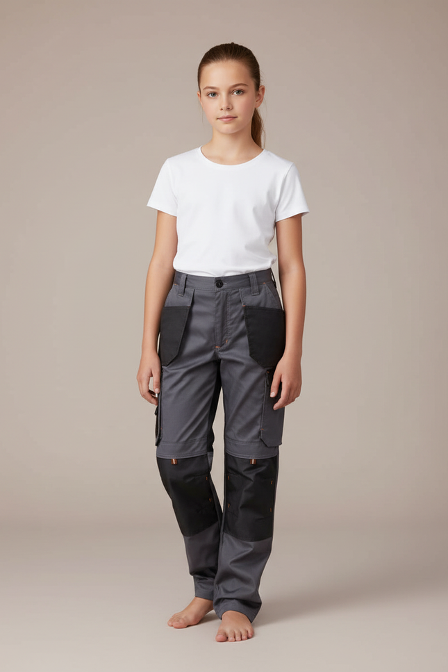 Pantalon Cargo Gris Enfant, Multi-poches, Résistant, Décontracté - Toile