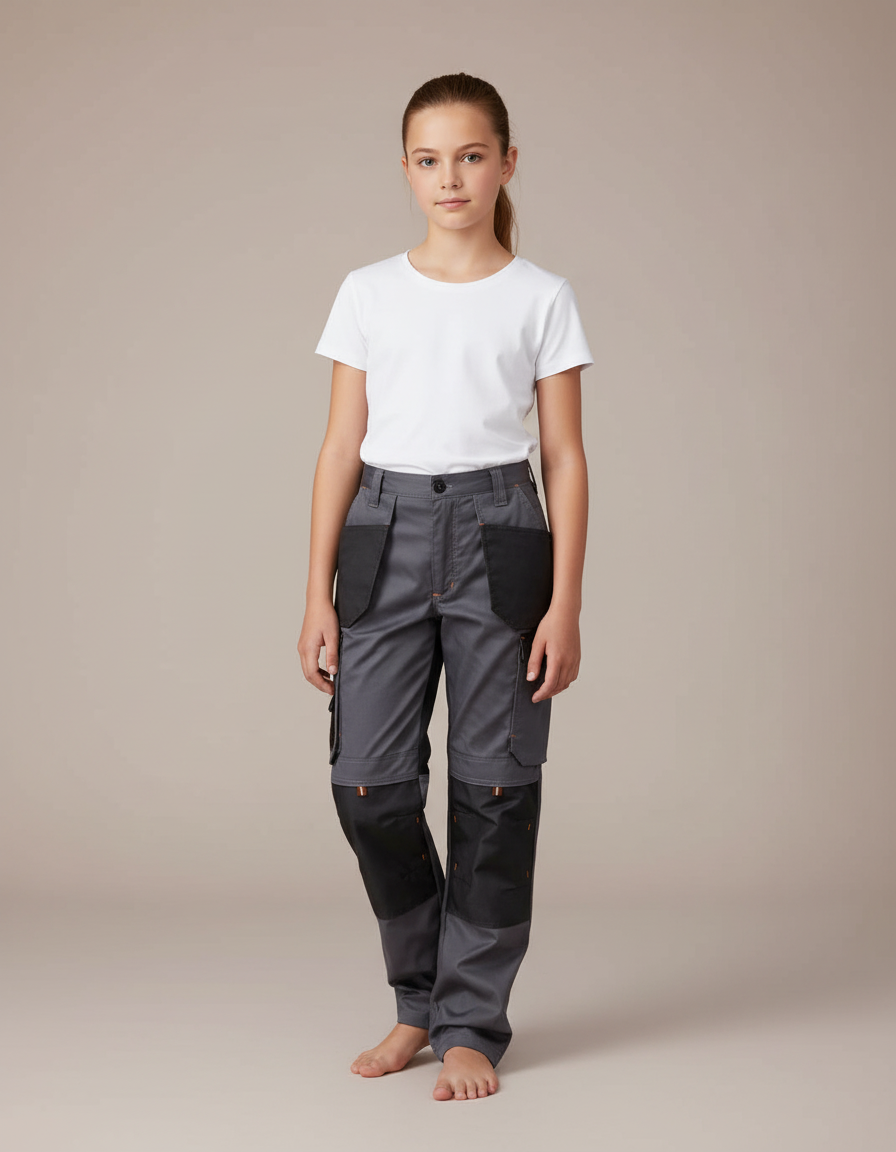Pantalon Cargo Gris Enfant, Multi-poches, Résistant, Décontracté - Toile
