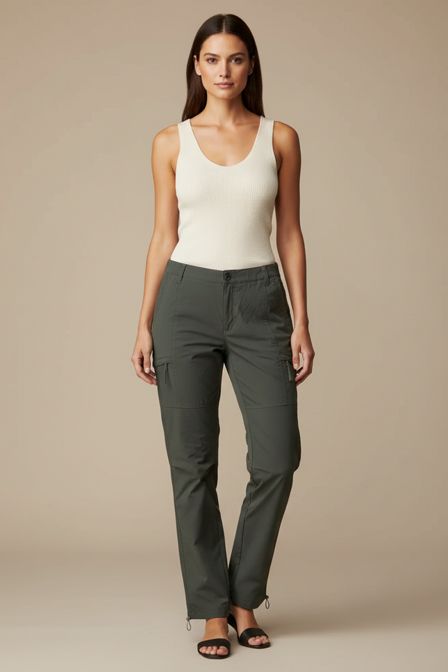 Pantalon Cargo Vert Multipoches Femme Décontracté - Kaki Polyester