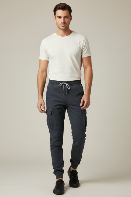 Pantalon Cargo Gris Homme Jogger Multipoches - Coton