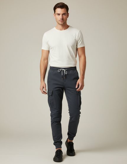 Pantalon Cargo Gris Homme Jogger Multipoches - Coton