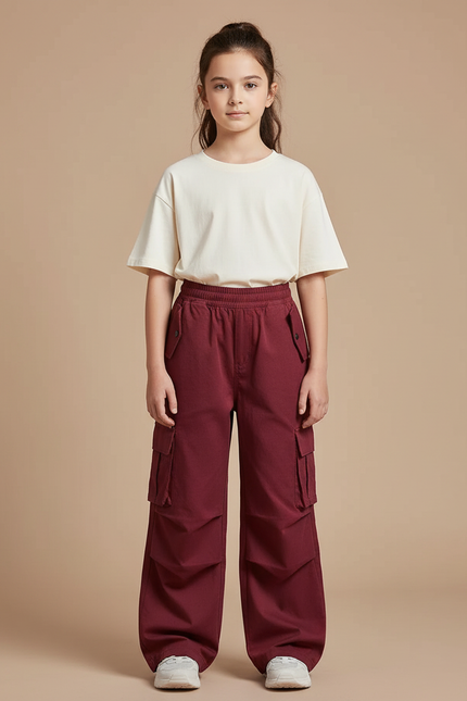 Pantalon Cargo Bordeaux Ample Enfant Coton