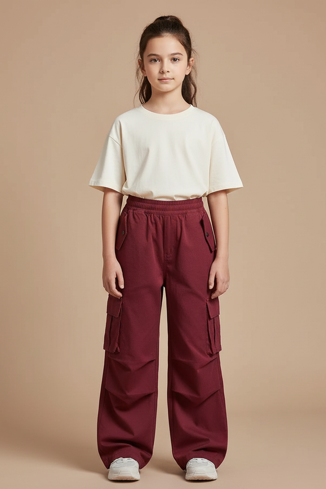 Pantalon Cargo Bordeaux Ample Enfant Coton