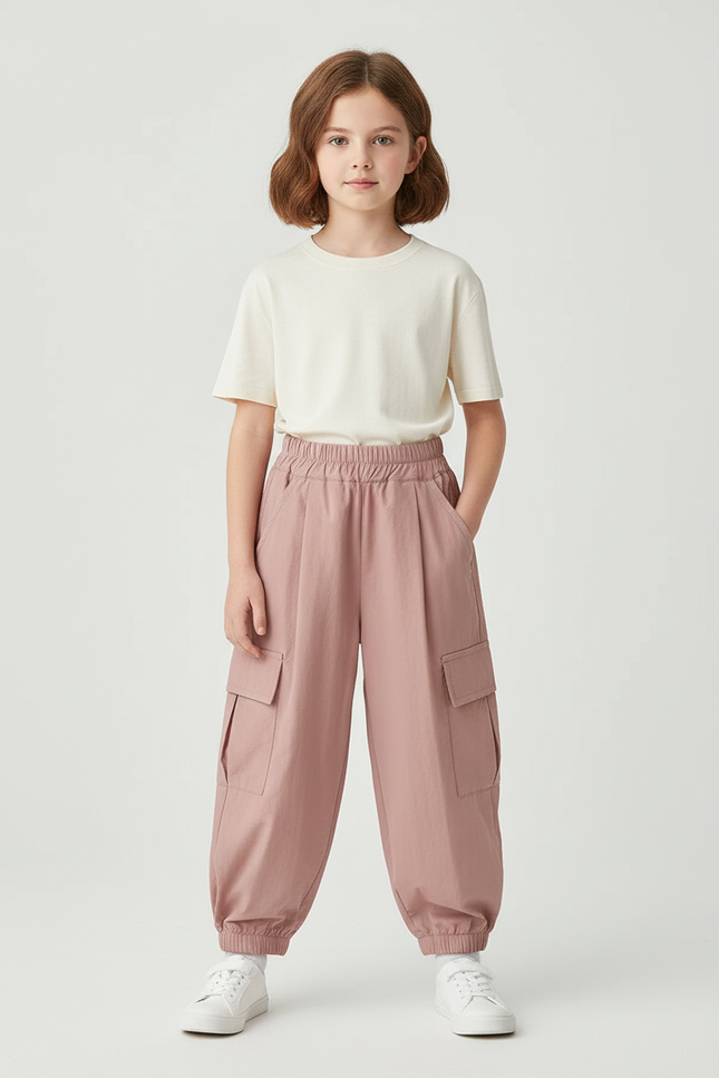 Pantalon Cargo Rose Ample Coton Léger Fille