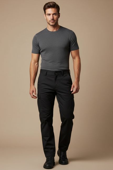 Pantalon Cargo Noir Homme Multi-Poches Décontracté Coton