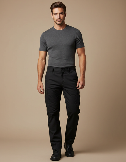 Pantalon Cargo Noir Homme Multi-Poches Décontracté Coton