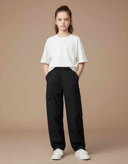 Pantalon Cargo Fille Noir Parachute Ripstop Streetwear - Polyester