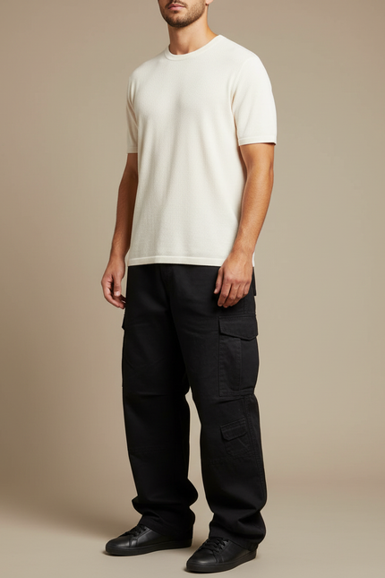Pantalon Cargo Noir Ample Multi-Poches Homme - Toile