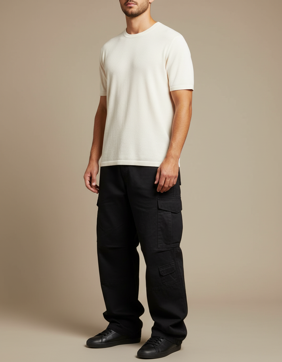 Pantalon Cargo Noir Ample Multi-Poches Homme - Toile