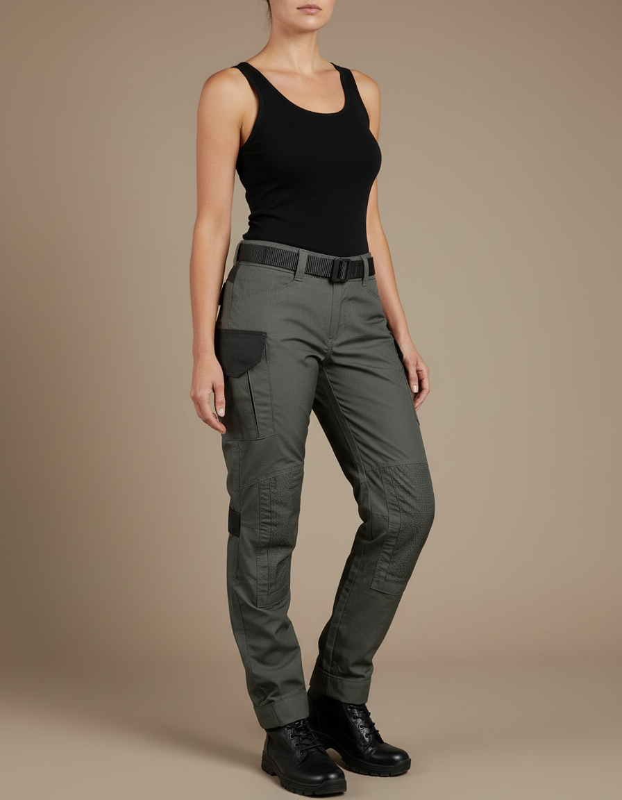 Pantalon Cargo Vert Militaire Femme Tactique Renforcé - Toile