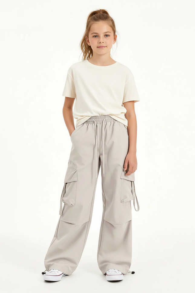 Pantalon Cargo Gris Clair Ample Décontracté Multipoches - Polyester
