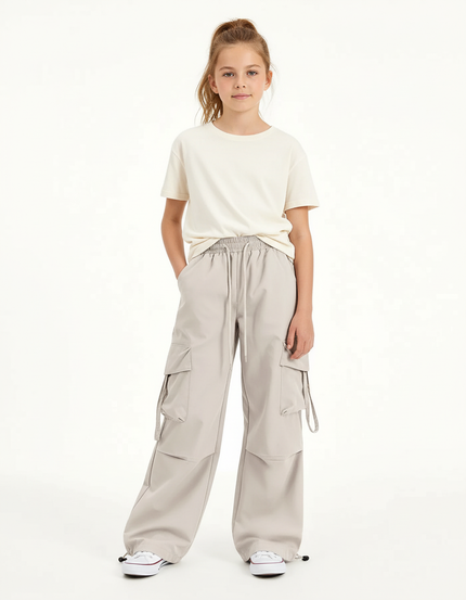Pantalon Cargo Gris Clair Ample Décontracté Multipoches - Polyester