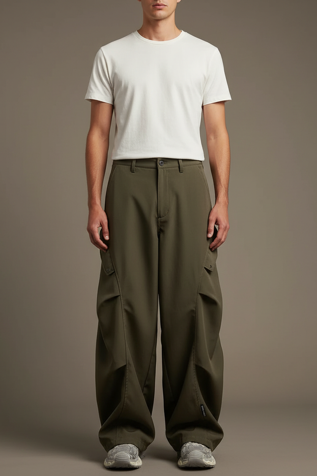 Pantalon Cargo Kaki Ample Streetwear Homme Léger - Polyester