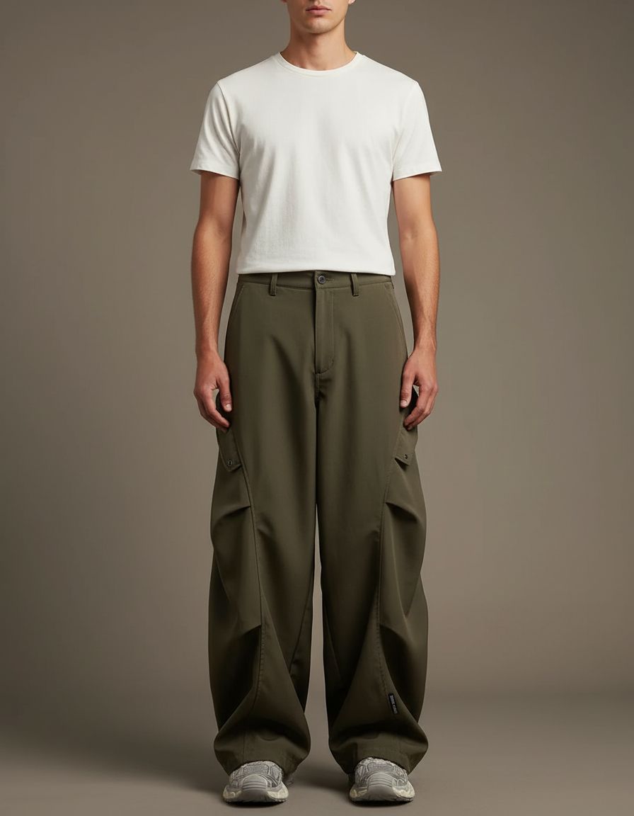 Pantalon Cargo Kaki Ample Streetwear Homme Léger - Polyester