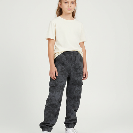 Pantalon Cargo Gris Délavé Ample Molletonné Enfant
