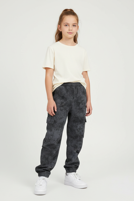 Pantalon Cargo Gris Délavé Ample Molletonné Enfant