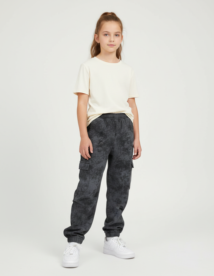 Pantalon Cargo Gris Délavé Ample Molletonné Enfant