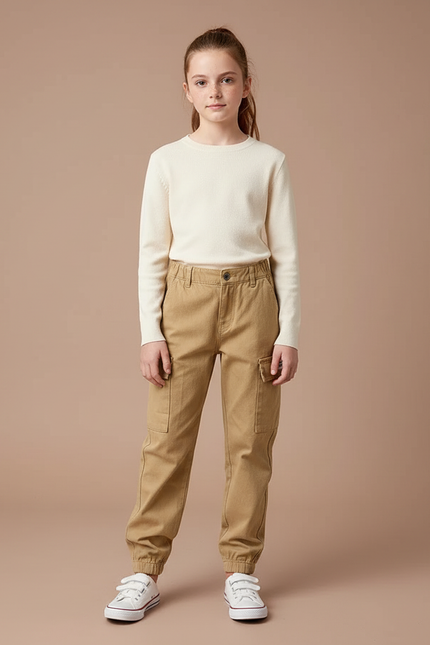 Pantalon Cargo Beige Décontracté Coton Enfant - Toile