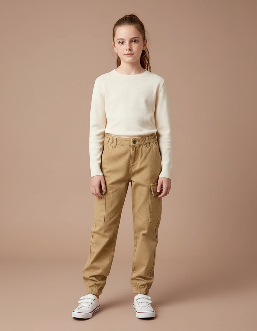 Pantalon Cargo Beige Décontracté Coton Enfant - Toile