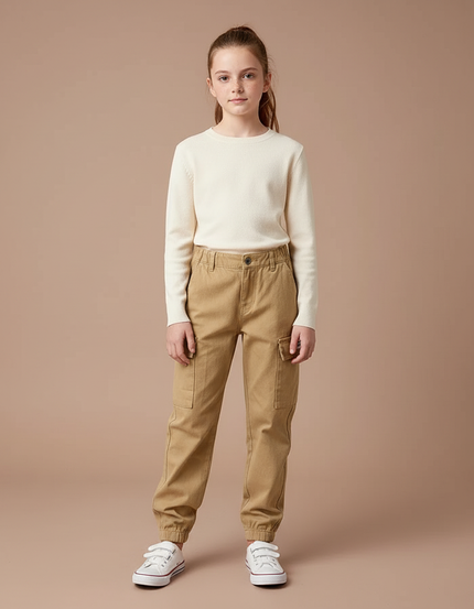 Pantalon Cargo Beige Décontracté Coton Enfant - Toile